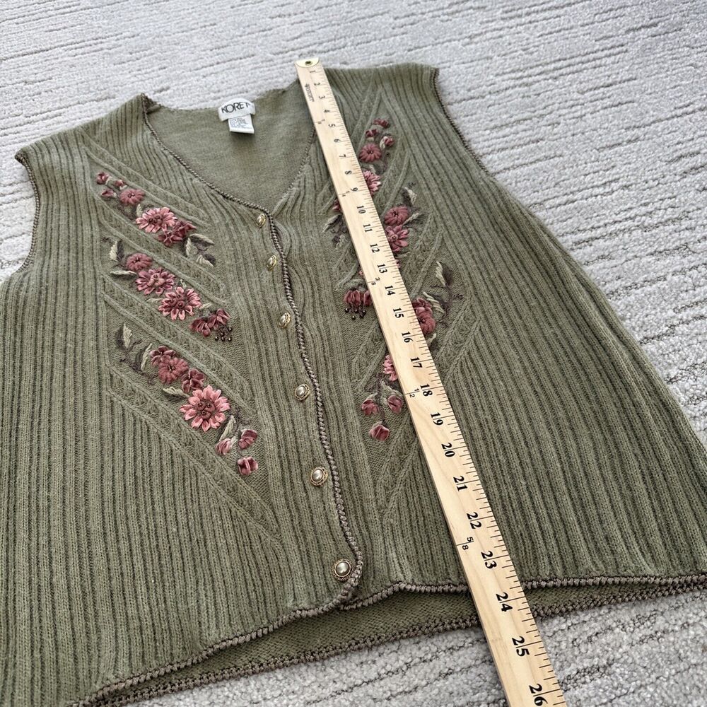 Koret Vintage Sweater Vest Women’s Size Large Green Flower Floral Acrylic Nylon - Picture 13 of 14